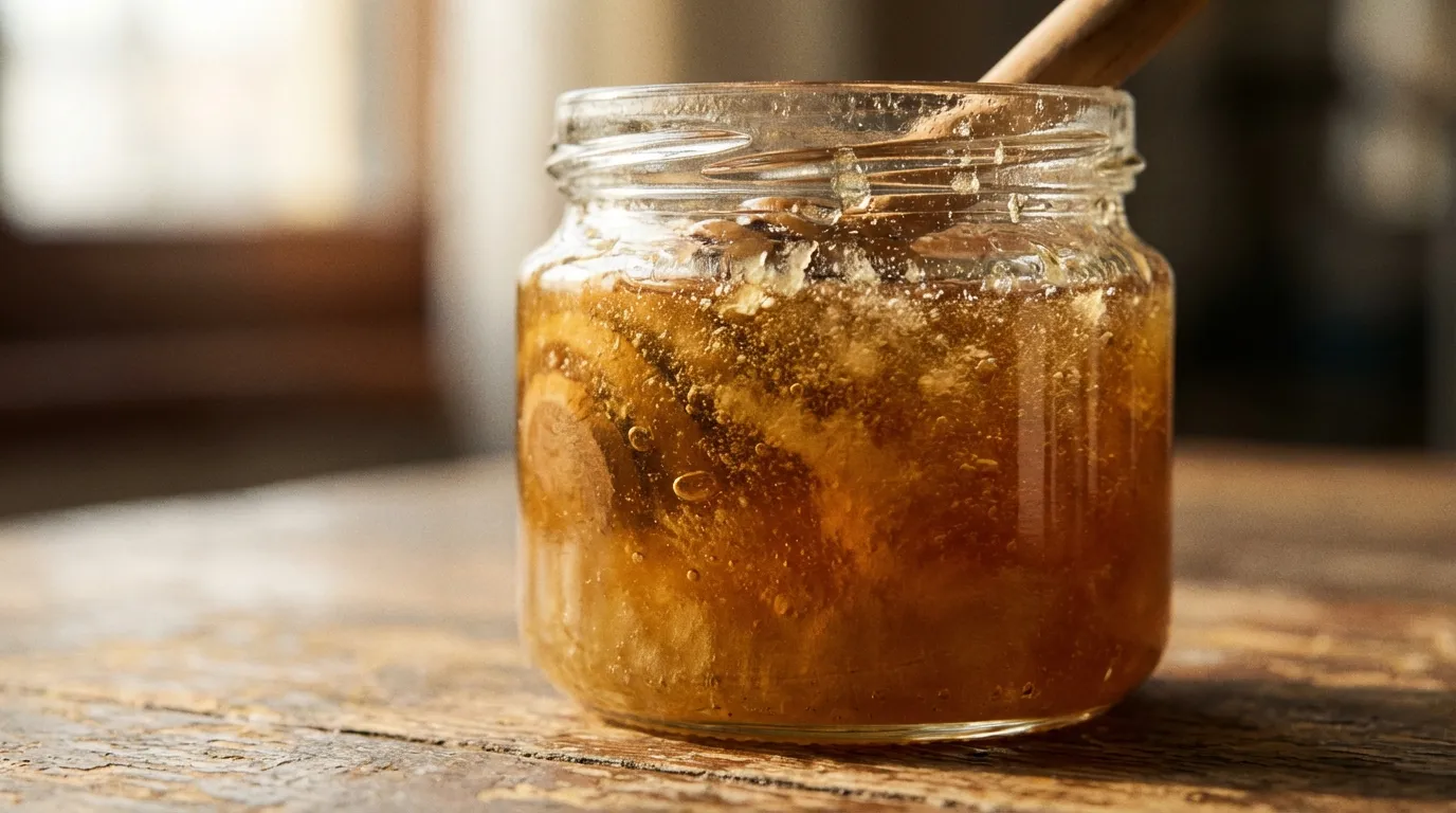Raw honey texture in jar