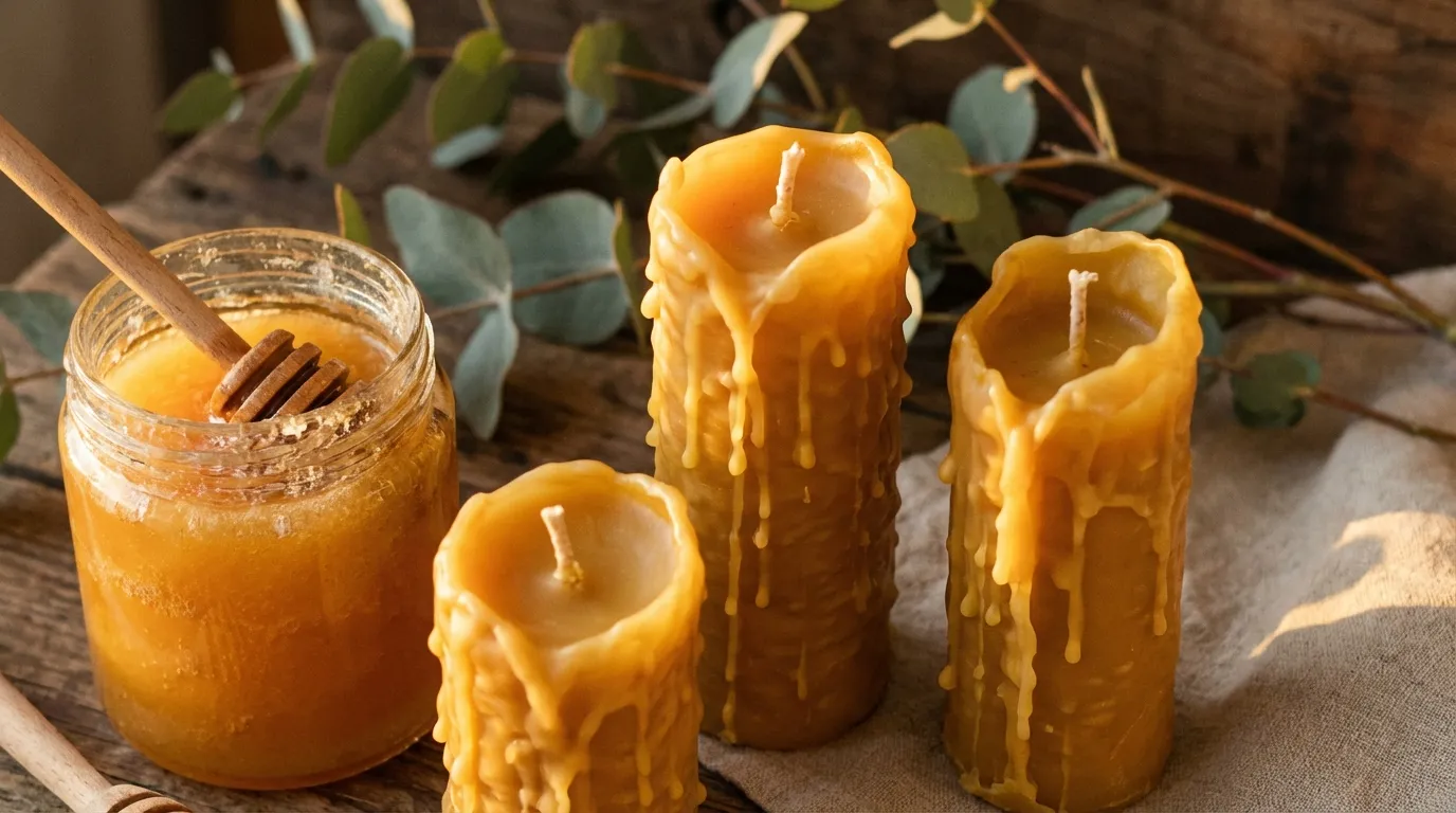 Beeswax candle and honey set