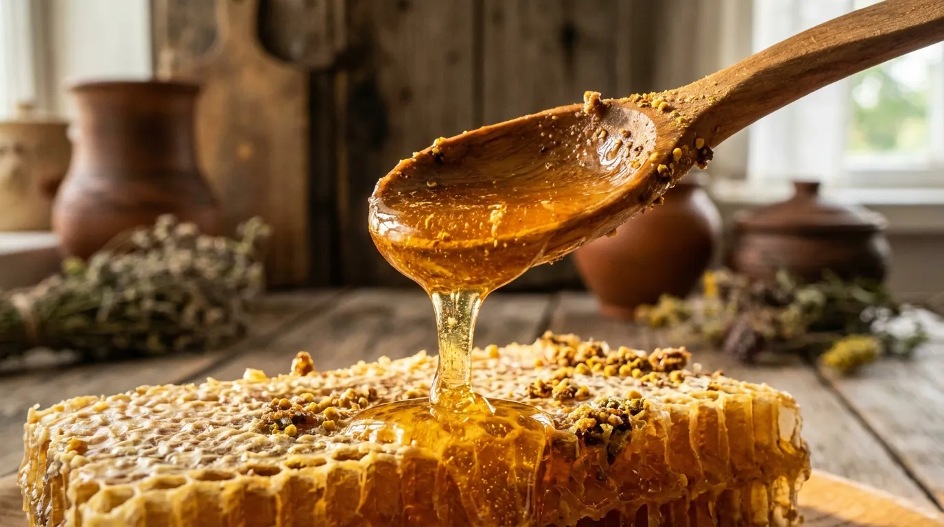 Raw honey with honeycomb
